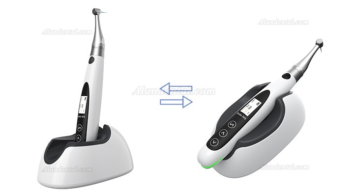 The handpiece can be placed upright or lying flaton the base.